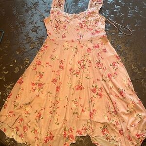 Floral Pink Dress with Ruffle Straps
